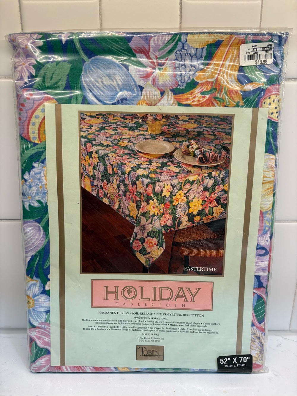 VTG Tobin Eastertime Tablecloth 52x70 Easter Eggs Bunny USA Made New⁠